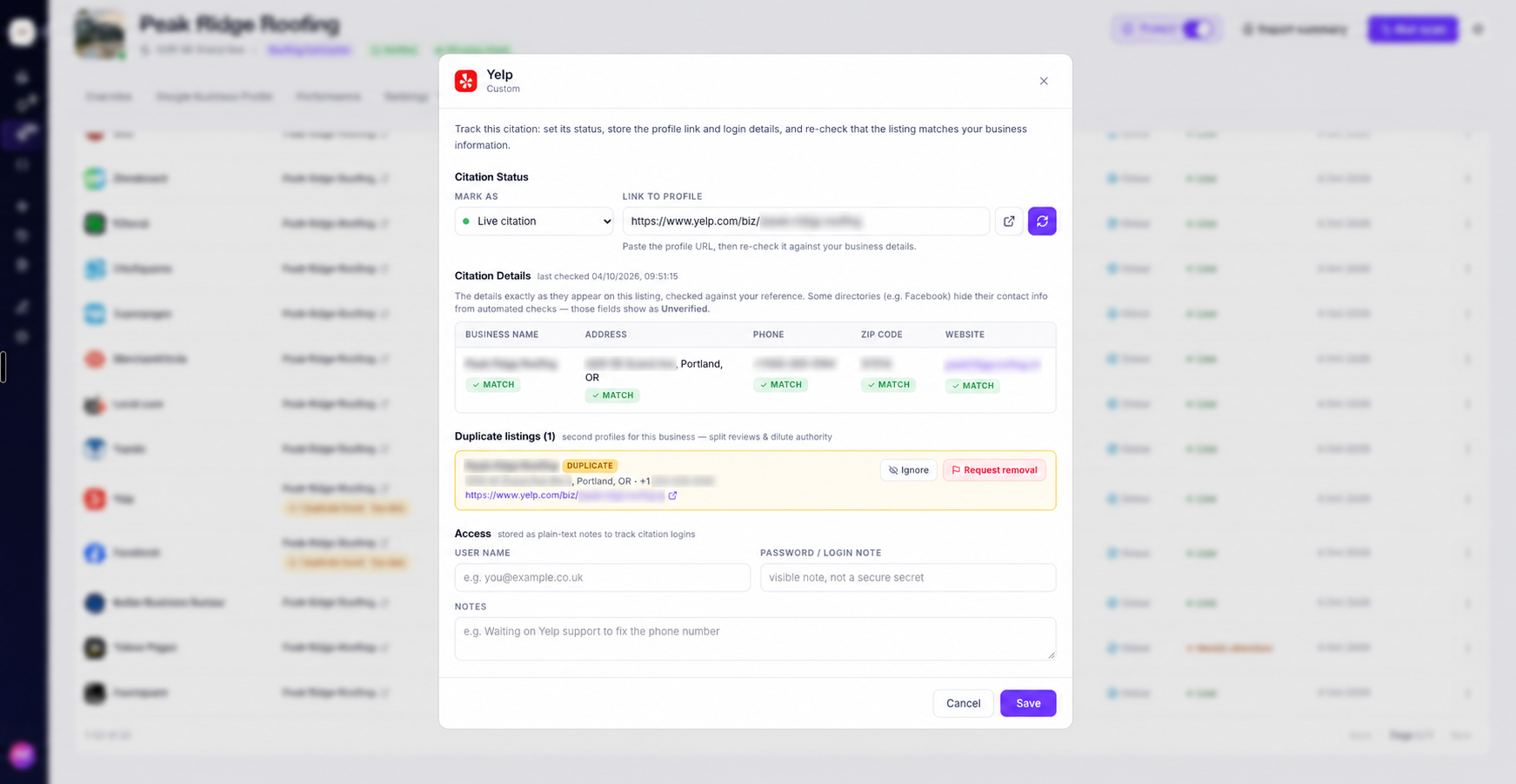 Citation audit modal by ranksphere.io