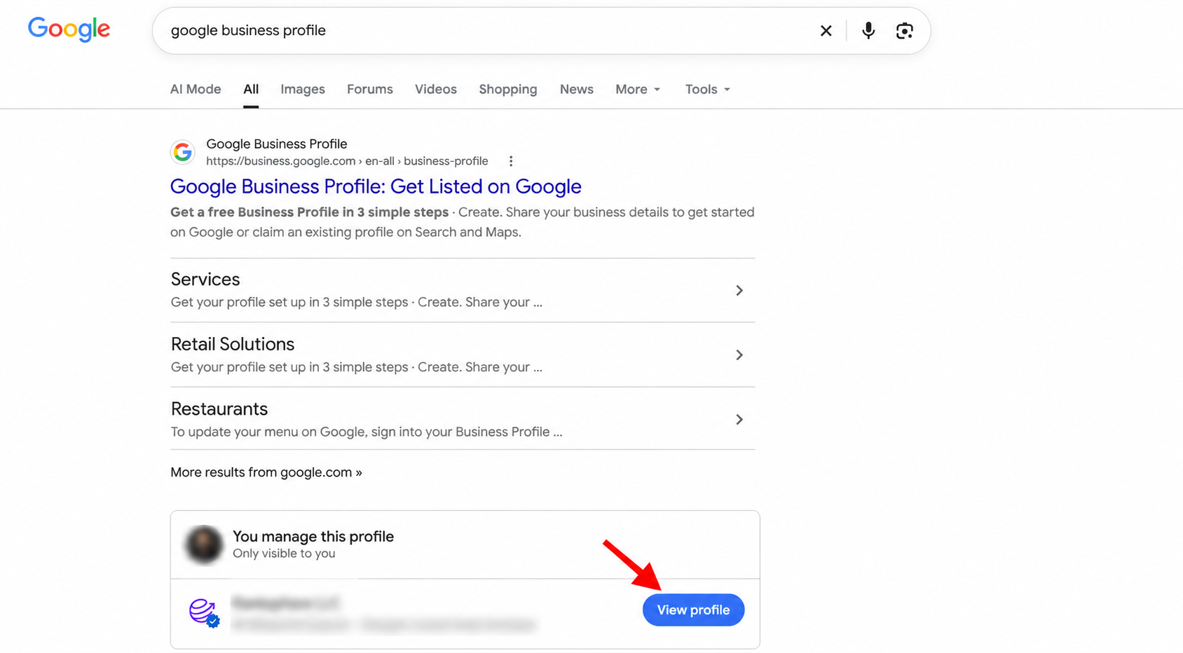 How to open google business profile dashboard using SERP