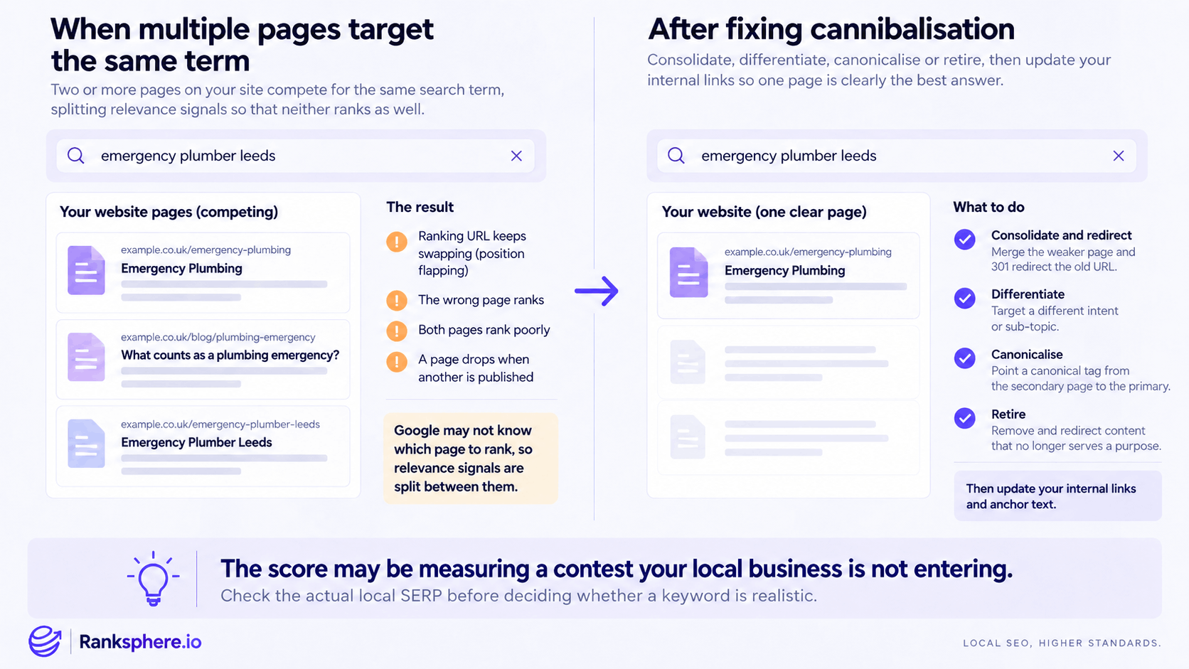 Keyword Cannibalisation Before and After Fixing Competing Pages