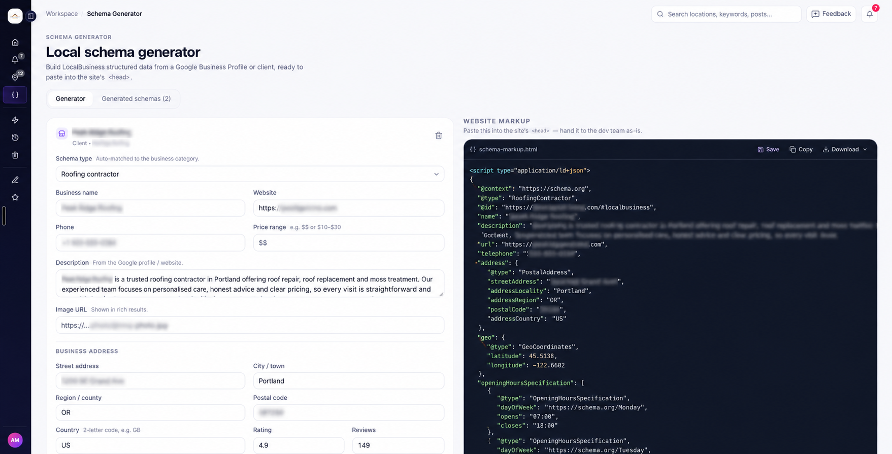 Local schema generator by ranksphere.io