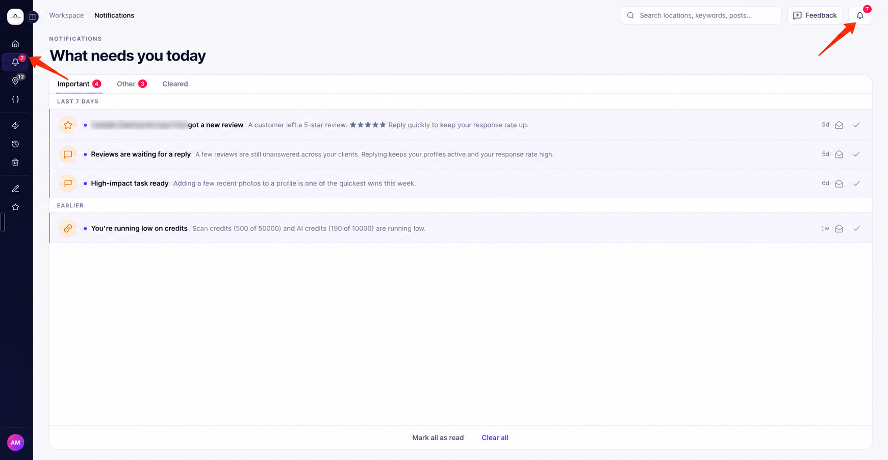 Notification dashboard by ranksphere.io