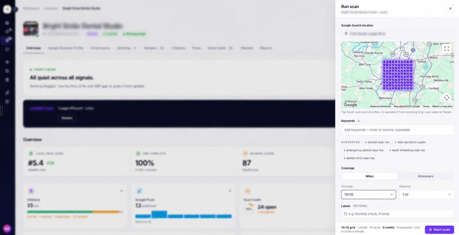Grid heatmap local rank tracking by ranksphere.io