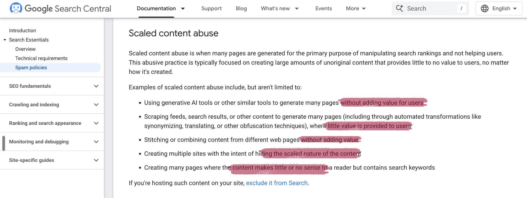 scaled content abuse by google documentation